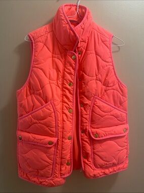 J. Crew Neon Coral Quilted Puffer Vest
